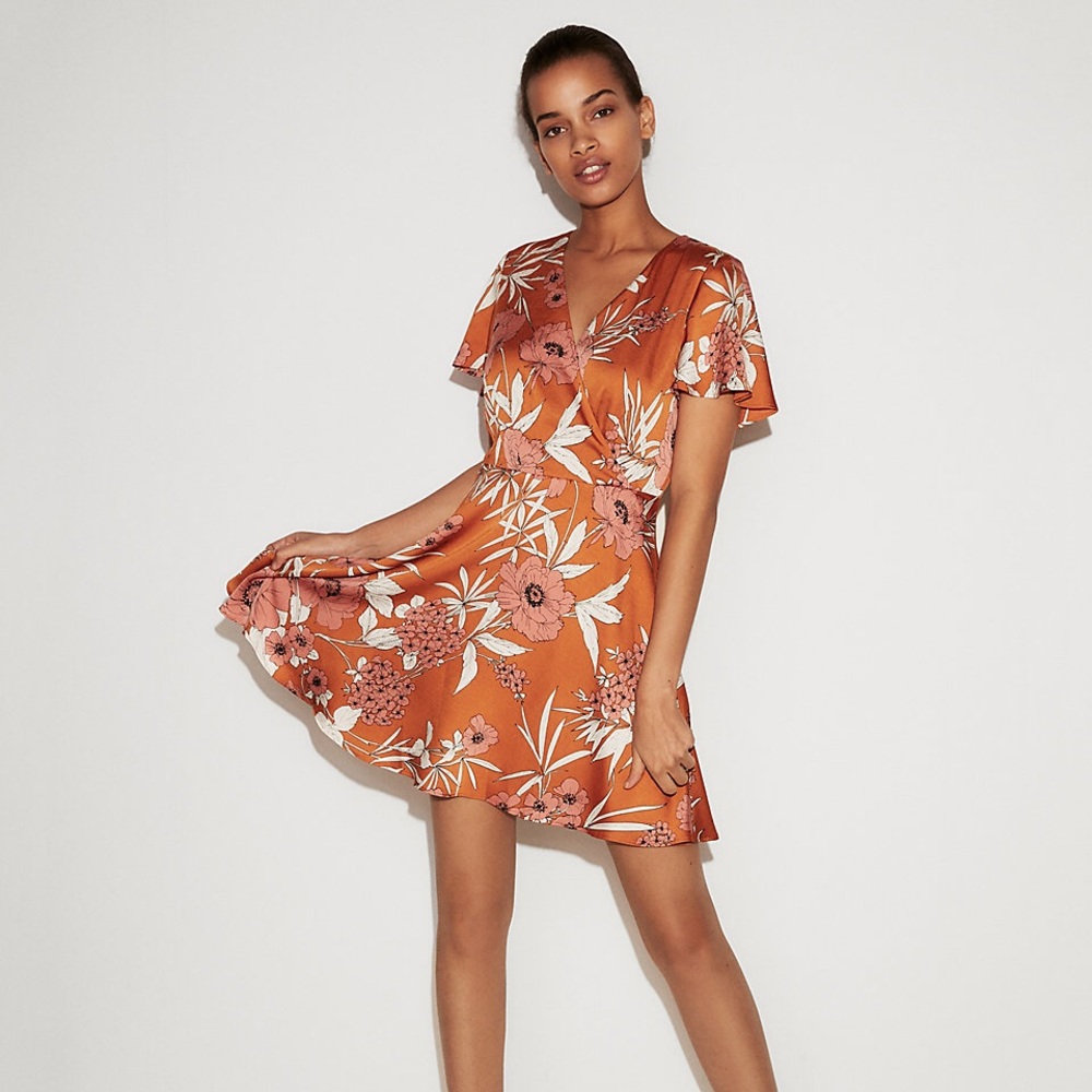 Express satin fit and flare dress